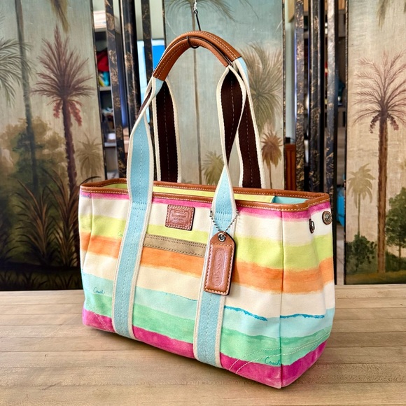 Coach Hampton Small Striped Water Color Tote Bag Purse - Picture 3 of 13